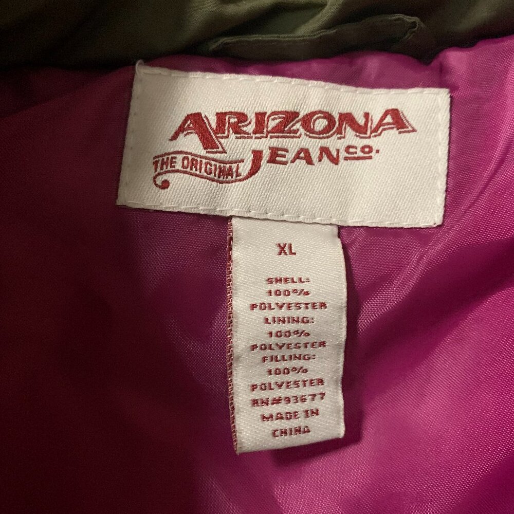 Arizona Olive Green & Pink Girls Juniors Full Zip X-Large Y2K Lined Puffer Vest - Picture 4 of 12